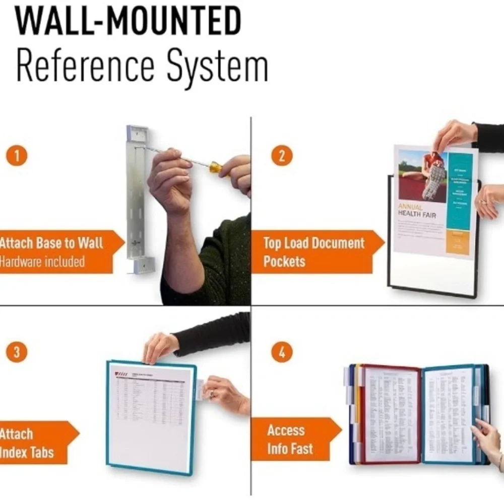 Wall Mounted Reference Organizer, 10 Document Sleeves, Easy view, NIB